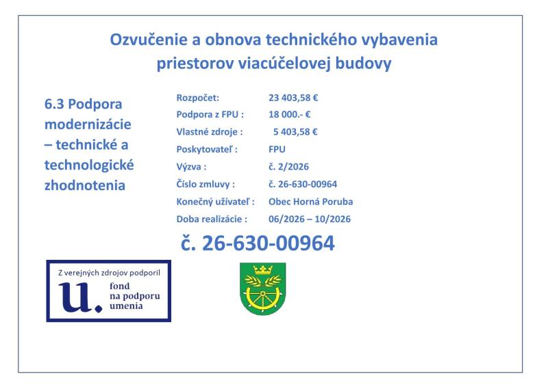 Ozvučenie a obnova technického vybavenia priestorov viacúčelovej budovy